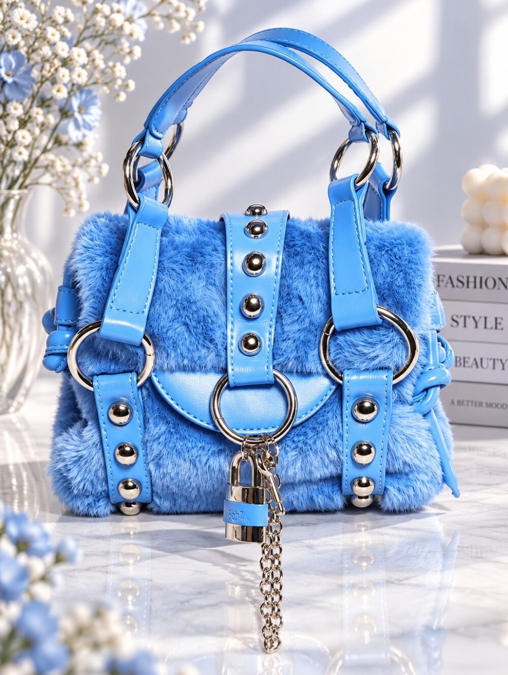 Dolls Kill x Bratz Love The Drama Blue Faux Fur Mini Handbag Y2K